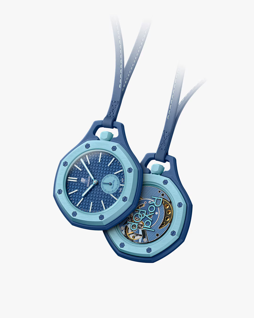 Montre de poche AP x Swatch Royal Pop LAN BA, cadran bleu et petite seconde bleu clair