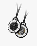 Montre de poche AP x Swatch Royal Pop OCHO NEGRO, cadran noir à effet tapisserie et lunette octogonale blanche