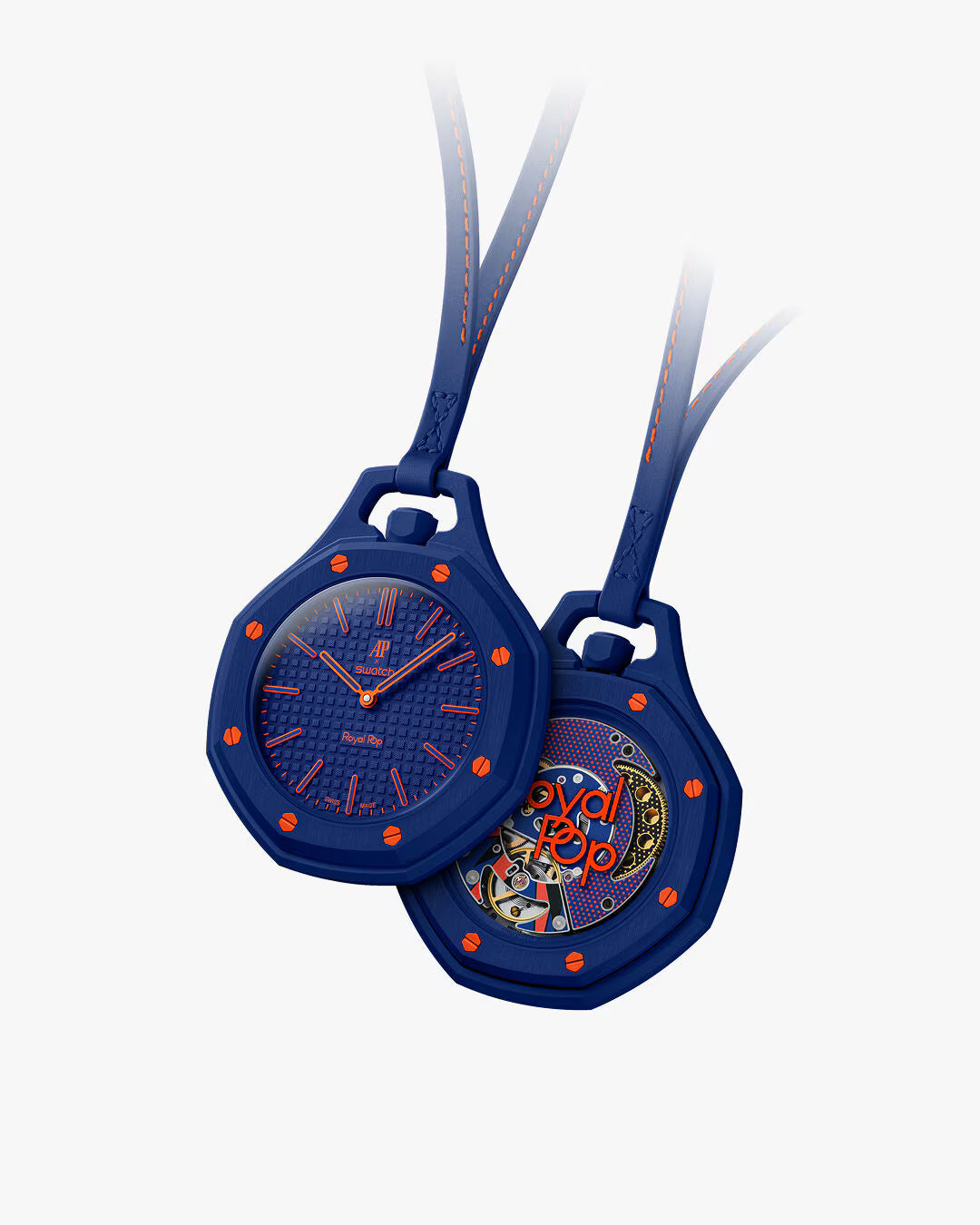 Montre de poche AP x Swatch Royal Pop ORENJI HACHI, cadran bleu marine et accents orange