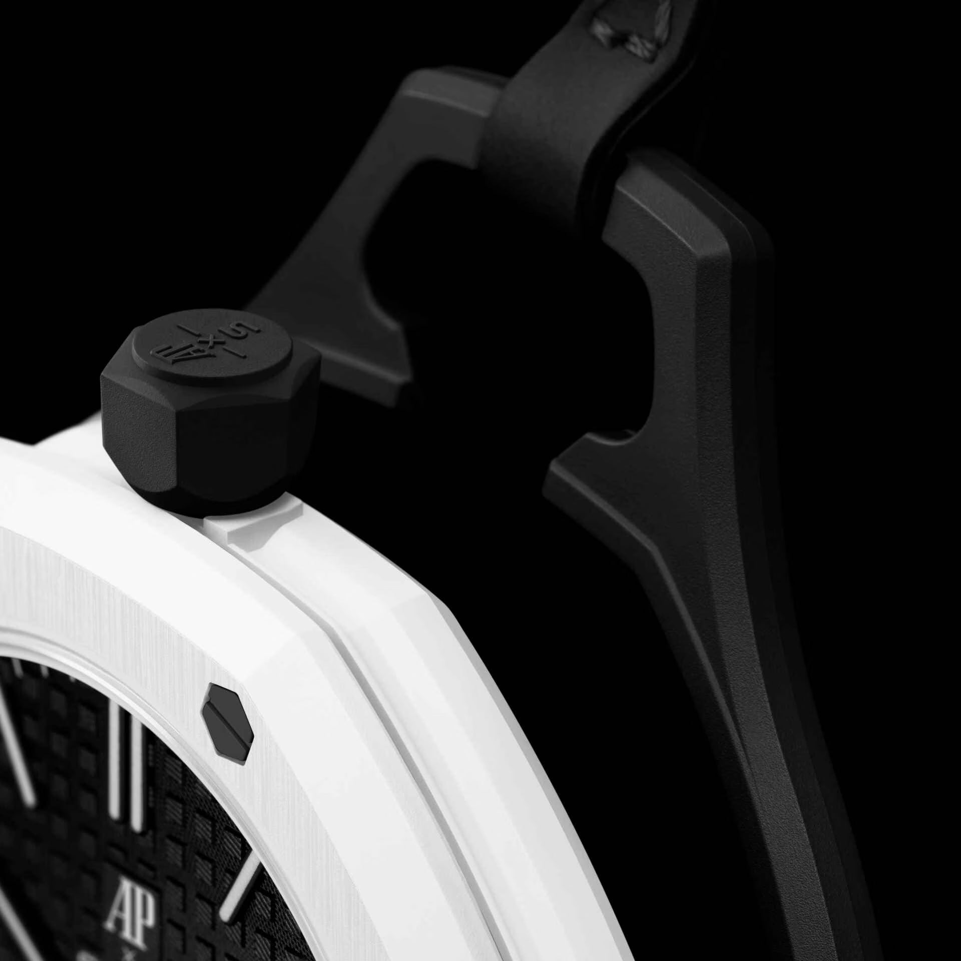 Montre de poche AP x Swatch Royal Pop OCHO NEGRO, cadran noir à effet tapisserie et lunette octogonale blanche