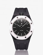 Montre de poche AP x Swatch Royal Pop OCHO NEGRO, cadran noir à effet tapisserie et lunette octogonale blanche