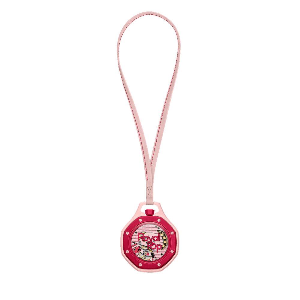 Montre de poche AP x Swatch Royal Pop OTTO ROSSO, cadran rose et lunette rouge cerise