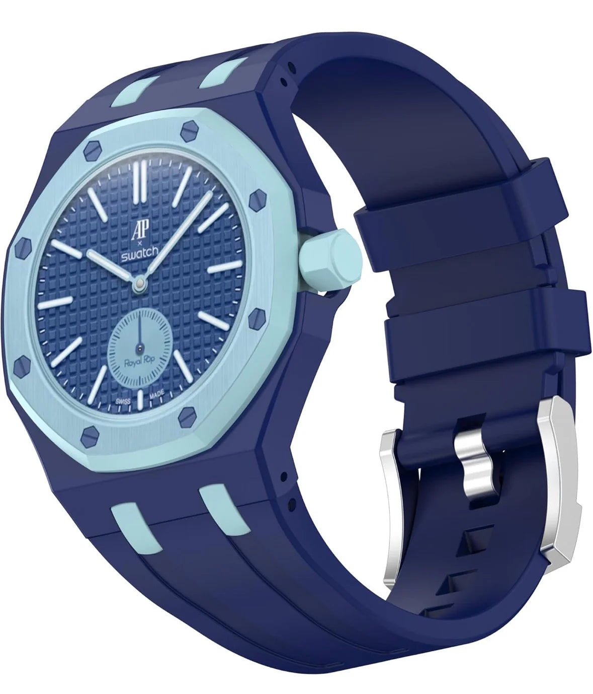Montre de poche AP x Swatch Royal Pop LAN BA, cadran bleu et petite seconde bleu clair